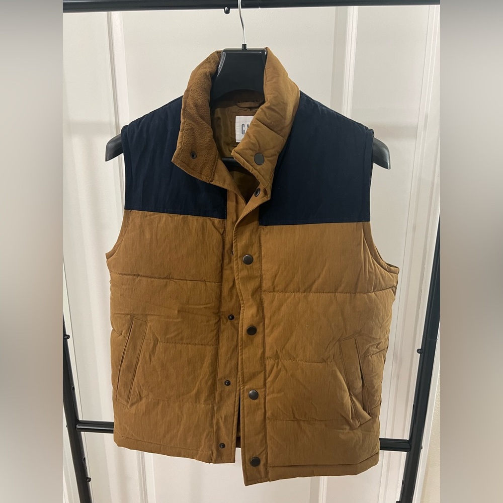 Brown and Navy Puffer Vest from GAP Outlet